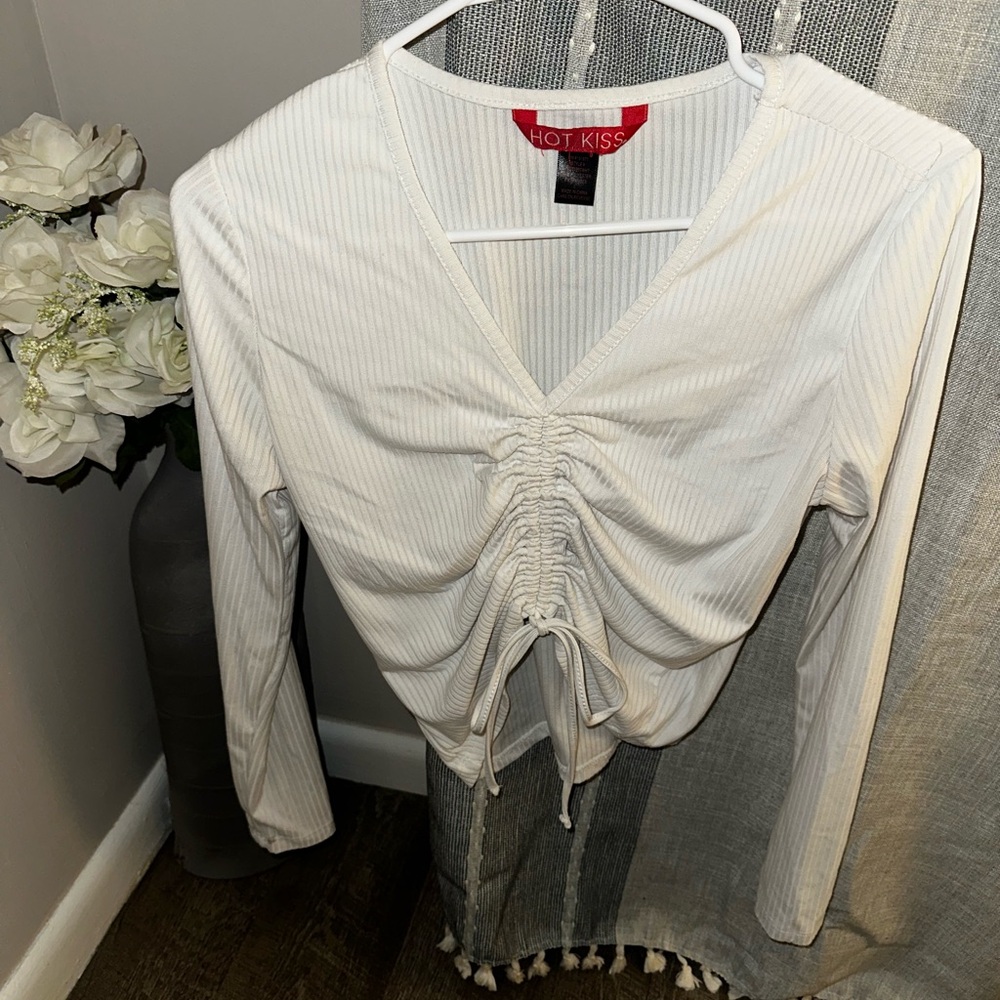 Hot Kiss Women's Cream Ruched Top